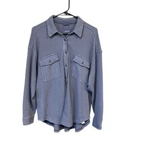 Aerie LumberJane waffle shirt women S blue oversized button up Shacket